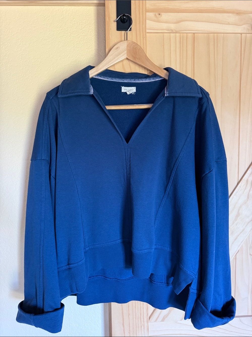 Pilcro Deep Navy V-Neck Collared Pullover